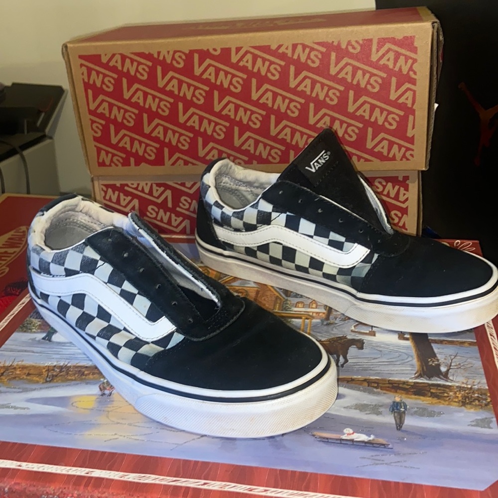Black and white checkered old school vans